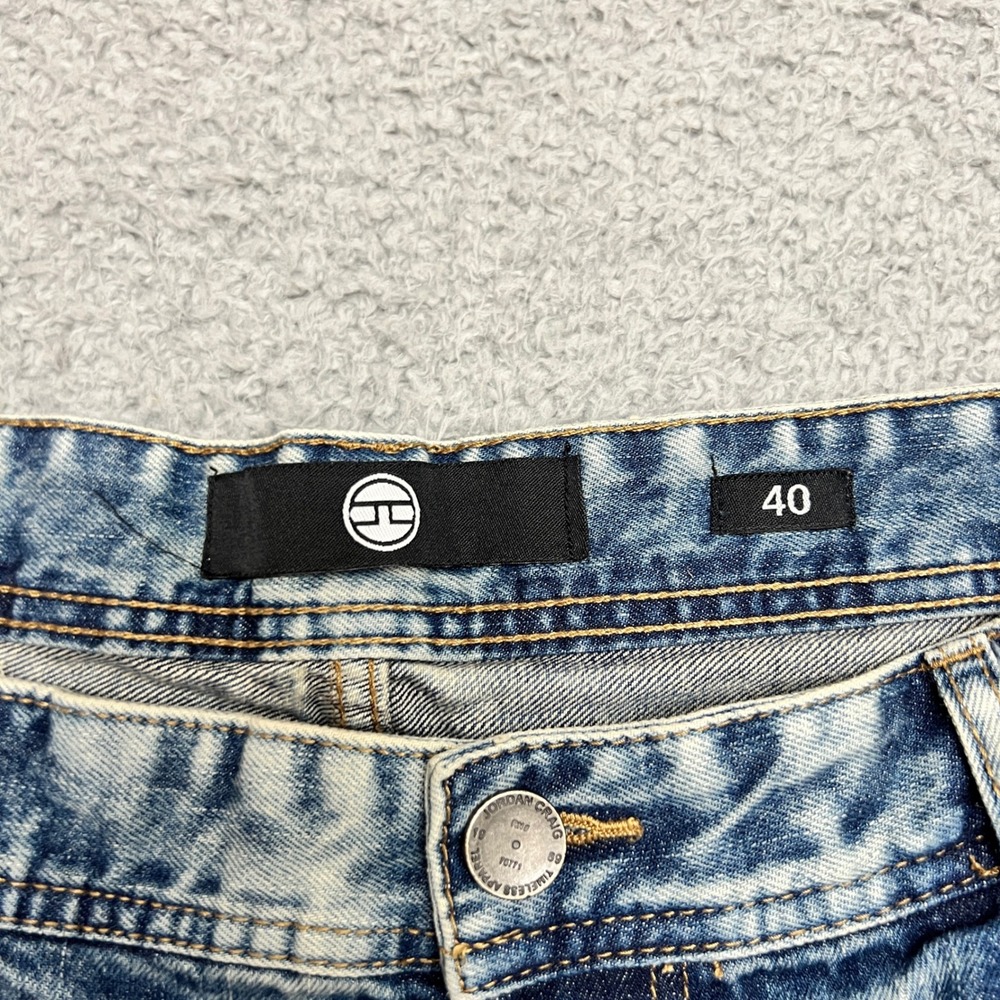 Jordan Craig Jeans Shorts Mens 40 Blue Distressed Denim Bleach Splatter Ripped - Picture 7 of 10